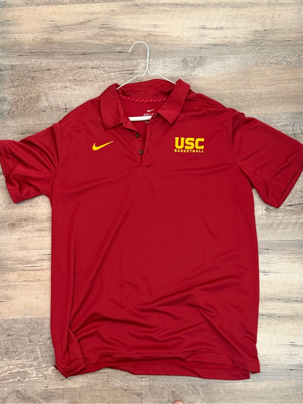 Nike Men's USC Basketball Polo - Cardinal Red with Yellow Logo